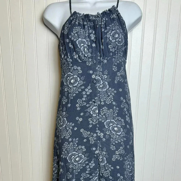 Madewell tie back button front midi dress blue floral sleeveless size 0 J32 - Picture 9 of 14